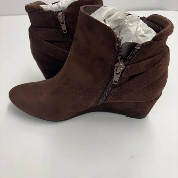 Brown Suede‑Style Wedge Ankle Boots – NEW - Picture 6 of 6
